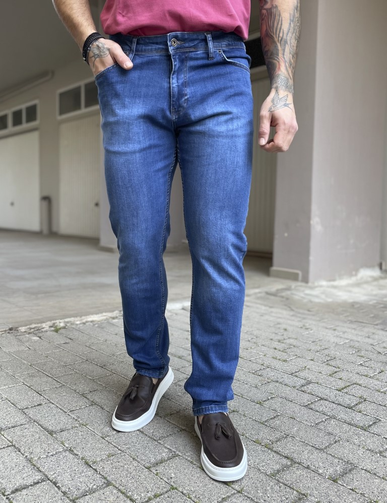 Ανδρικό μπλε ξεβαμμένο τζιν ελαστικό σε ίσια γραμμή με φερμουάρ LC17356 φωτογραφία